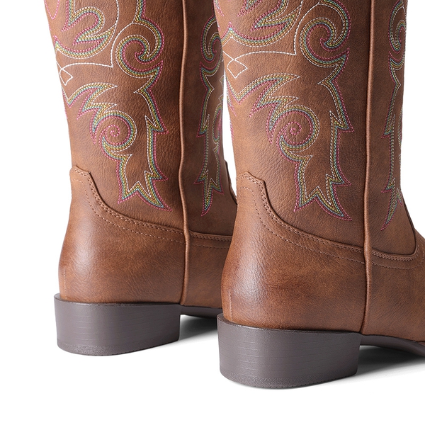 Women’s Mid-Calf Embroidered Cowboy Boots - DARK BROWN - 3