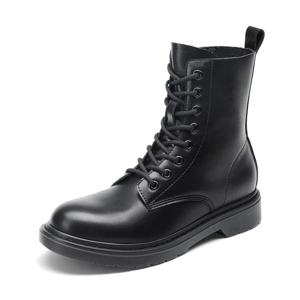 Women’s Modern Lace-Up Combat Ankle Boots - BLACK-PU -  0