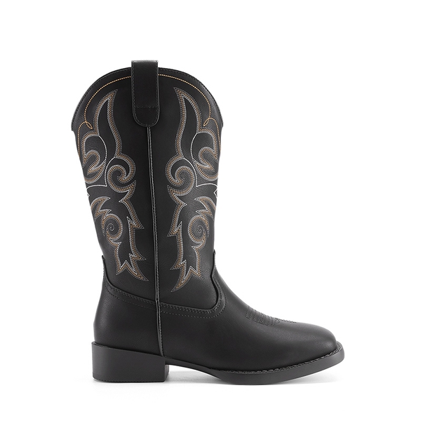 Women’s Mid-Calf Embroidered Cowboy Boots - BLACK - 1