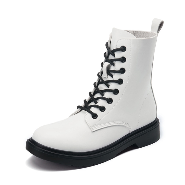 Women’s Modern Lace-Up Combat Ankle Boots - WHITE -  0