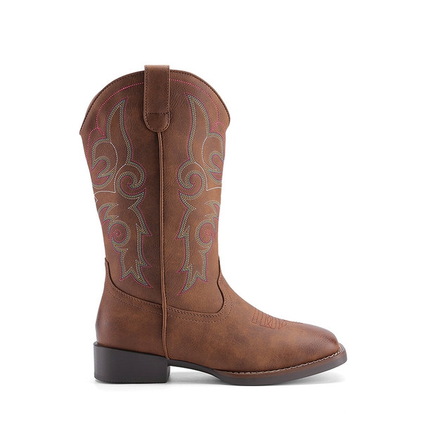 Women’s Mid-Calf Embroidered Cowboy Boots - DARK BROWN - 1