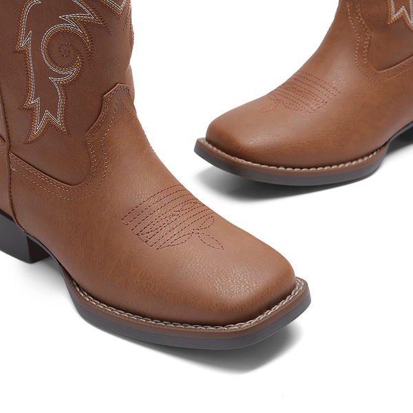 Women’s Mid-Calf Embroidered Cowboy Boots - TAN - 4