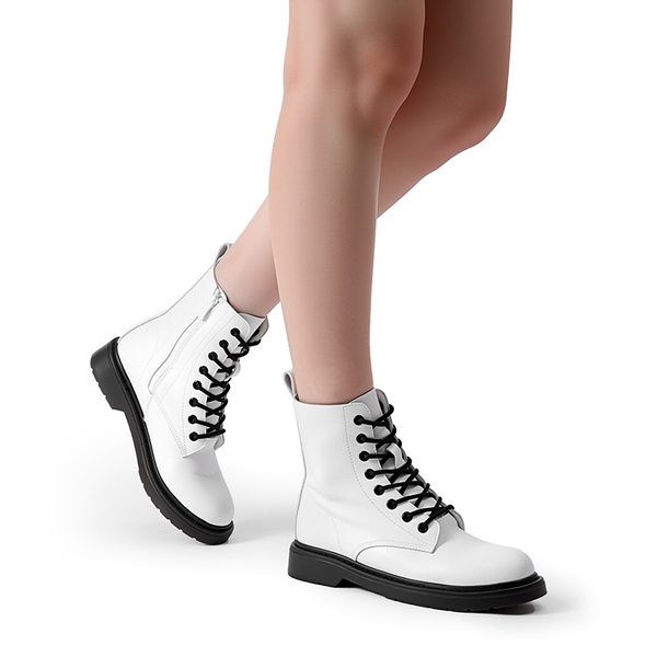 Women’s Modern Lace-Up Combat Ankle Boots - WHITE - 6