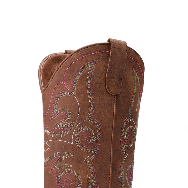 Women’s Mid-Calf Embroidered Cowboy Boots - DARK BROWN - 2