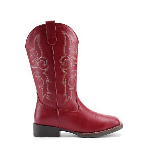 Women’s Mid-Calf Embroidered Cowboy Boots - RED - 1