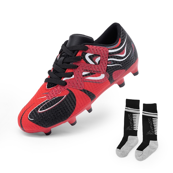Kids’ High-Performance Soccer Cleats - RED/BLACK -  0