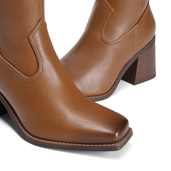 Women’s Sleek Knee-High Chunky Heel Boots - BROWN - 6