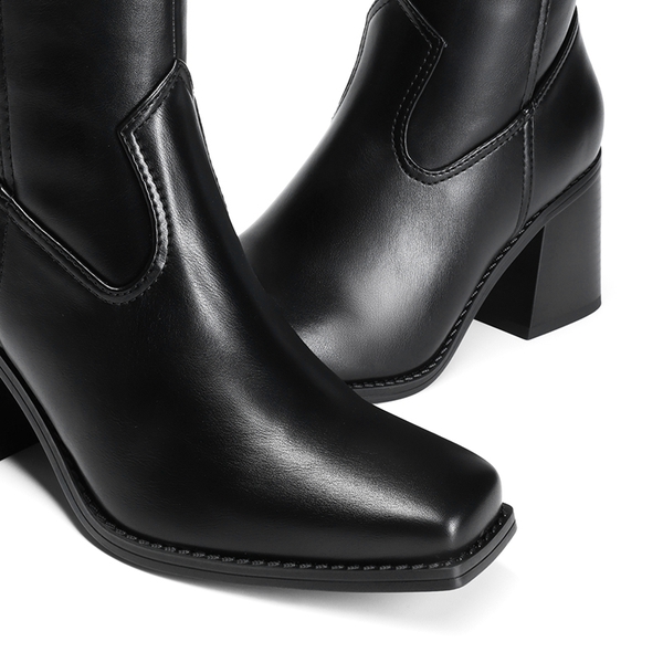Women’s Sleek Knee-High Chunky Heel Boots - BLACK - 4