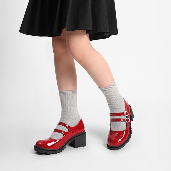Girls’ Double-Strap Mary Jane Shoes - RED - 5