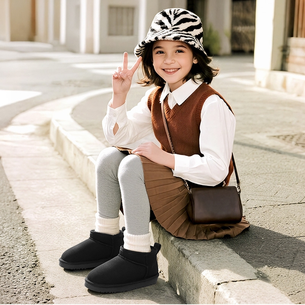 Kids’ Cozy Faux Suede Winter Boots - BLACK - 5