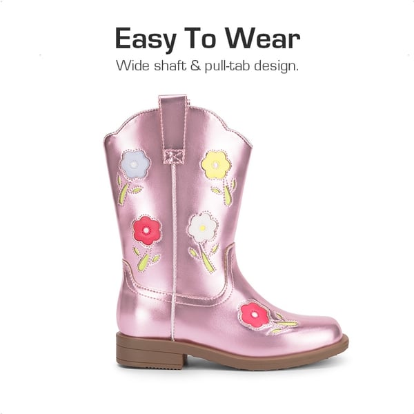 Girls’ Durable Slip-On Floral Western Boots - PINK - 4