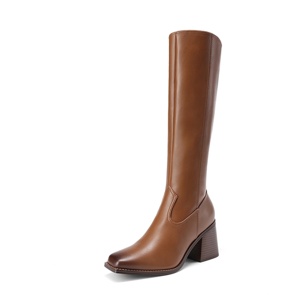 Women’s Sleek Knee-High Chunky Heel Boots - BROWN -  0