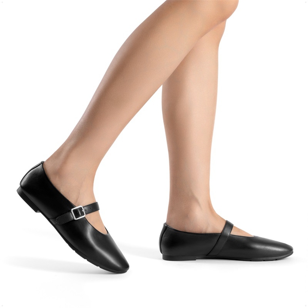 Women’s Cushioned Mary Jane Flats - BLACK-PU - 8