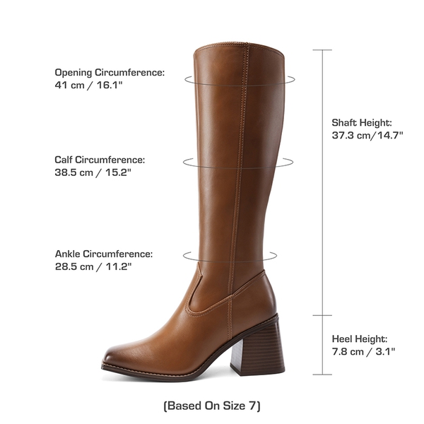 Women’s Sleek Knee-High Chunky Heel Boots - BROWN - 4