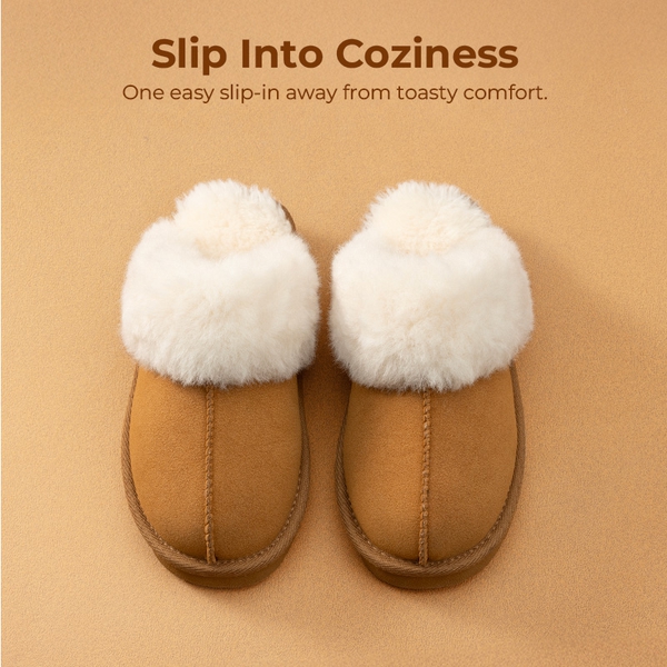 Kids’ Cozy Faux Suede Non-Slip Slippers - CAMEL - 1