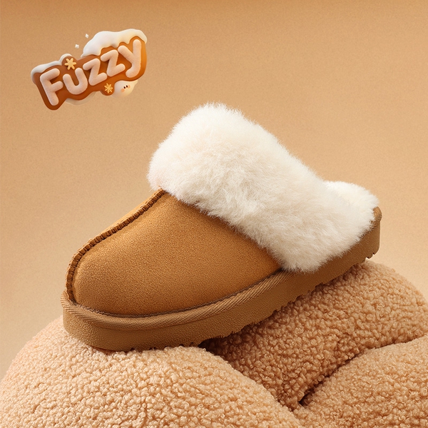 Kids’ Cozy Faux Suede Non-Slip Slippers - CAMEL - 4