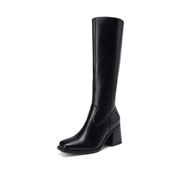 Women’s Sleek Knee-High Chunky Heel Boots - BLACK -  0