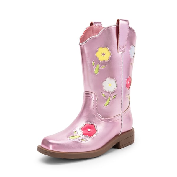Girls’ Durable Slip-On Floral Western Boots - PINK -  0
