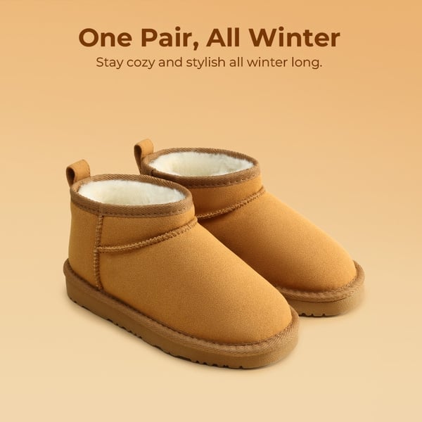 Kids’ Cozy Faux Suede Winter Boots - CAMEL - 1