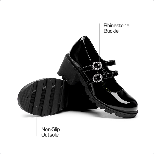 Girls’ Double-Strap Mary Jane Shoes - BLACK - 3
