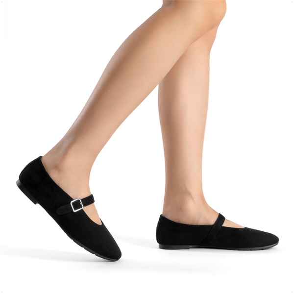 Women’s Cushioned Mary Jane Flats - BLACK-SUEDE - 8
