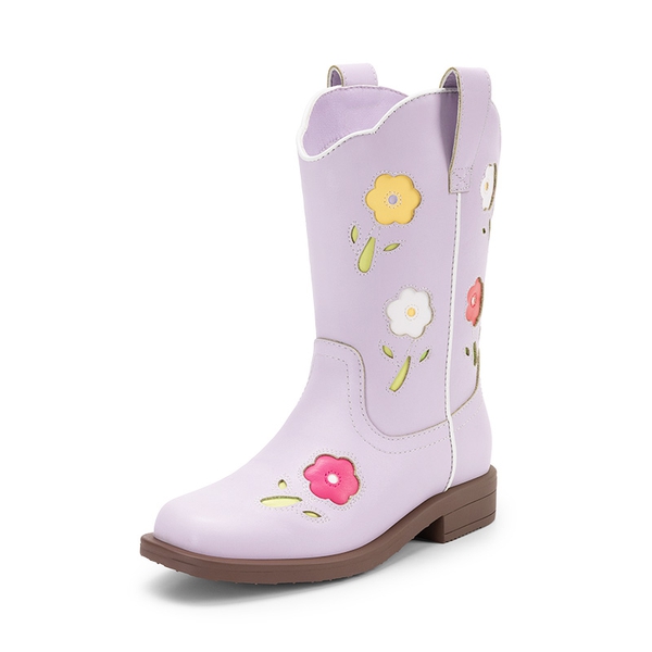 Girls’ Durable Slip-On Floral Western Boots - LIGHT PURPLE -  0