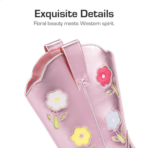 Girls’ Durable Slip-On Floral Western Boots - PINK - 2