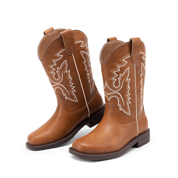Boys’ Camouflage Western Cowboy Boots - BROWN - 4
