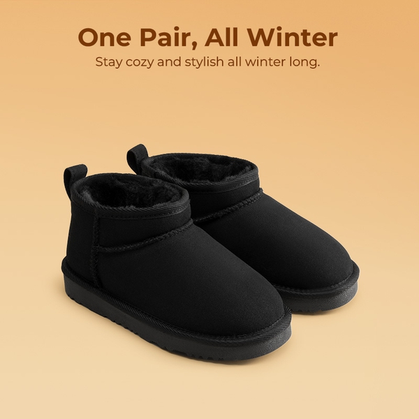 Kids’ Cozy Faux Suede Winter Boots - BLACK - 1