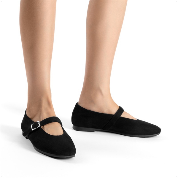 Women’s Cushioned Mary Jane Flats - BLACK-SUEDE - 7