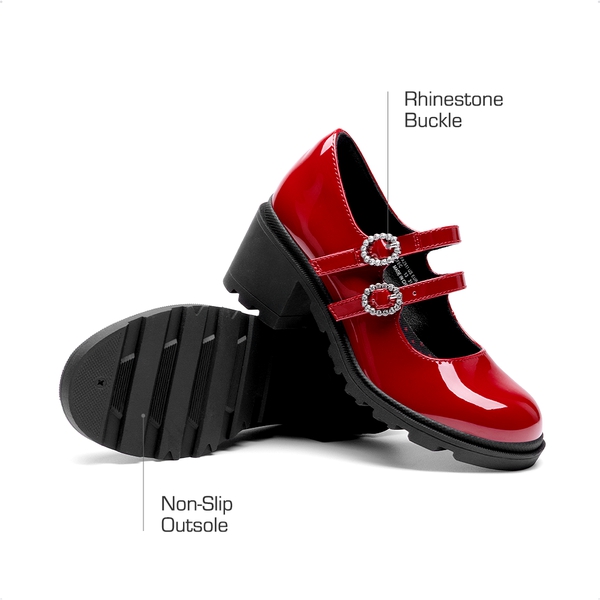 Girls’ Double-Strap Mary Jane Shoes - RED - 3