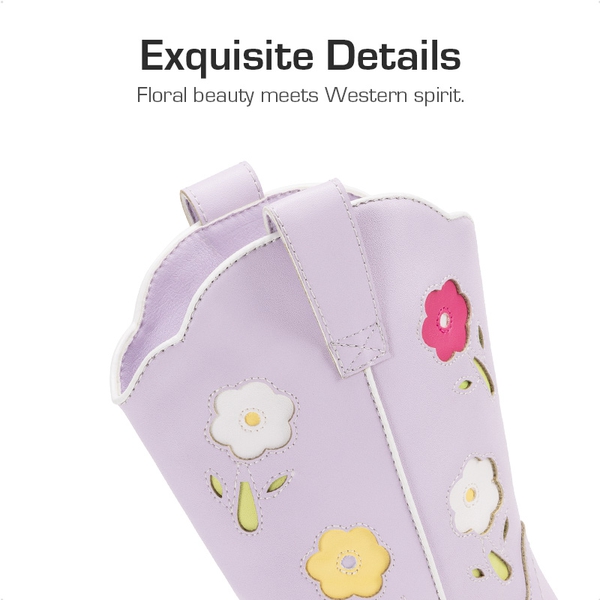 Girls’ Durable Slip-On Floral Western Boots - LIGHT PURPLE - 2