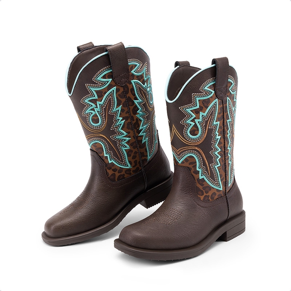 Boys’ Camouflage Western Cowboy Boots - BROWN/LEOPARD - 4
