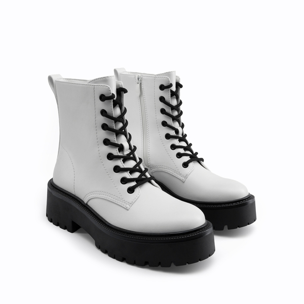 Women’s Lace-Up Combat Ankle Boots - WHITE - 2