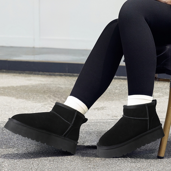 Women’s Suede Faux Fur Snow Boots - BLACK - 8