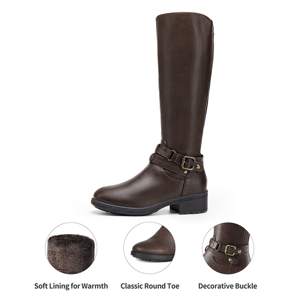 Women’s Wide-Calf Retro Knee-High Zipper Boots - BROWN - 2