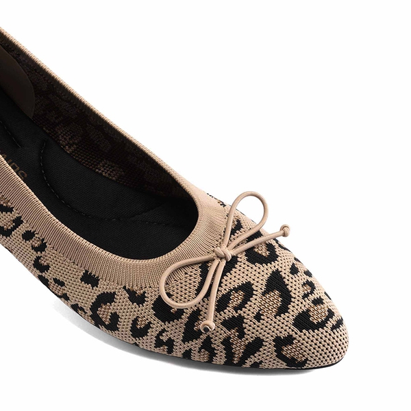 Ascenelle Women’s Foldable Breathable Bow Flats Knit Edition - LEOPARD - 3