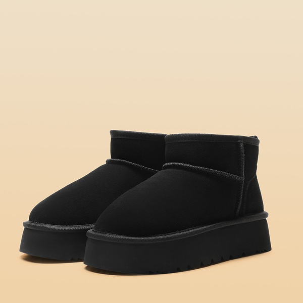 Women’s Suede Faux Fur Snow Boots - BLACK - 2
