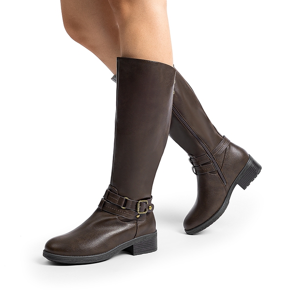 Women’s Wide-Calf Retro Knee-High Zipper Boots - BROWN - 6