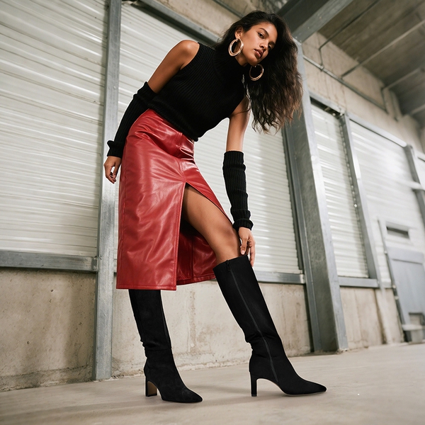 Women’s Classic Knee-High Block Boots - BLACK-SUEDE - 6