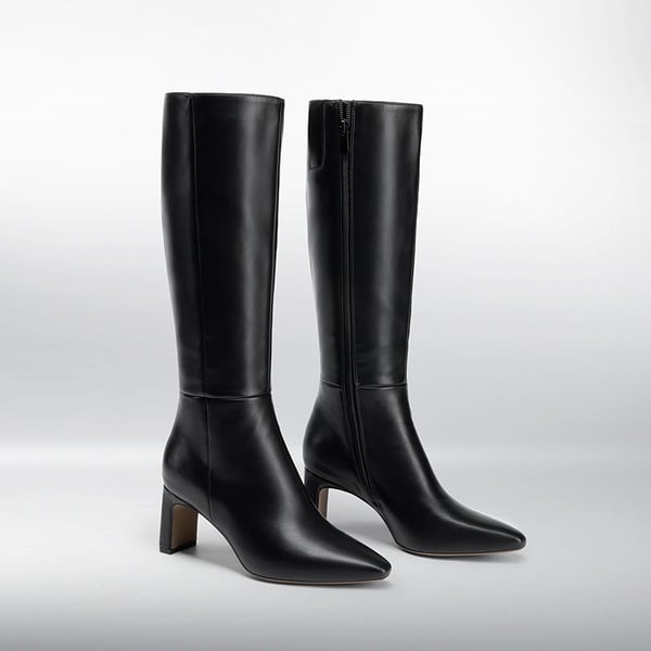 Women’s Classic Knee-High Block Boots - BLACK-PU - 2