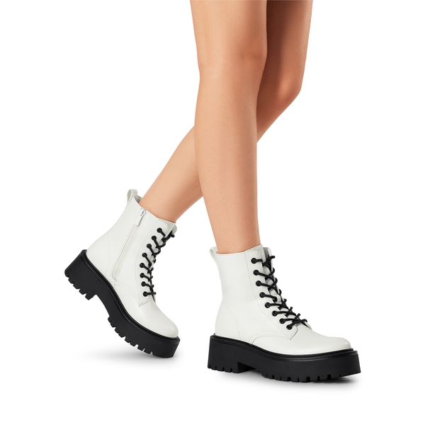 Women’s Lace-Up Combat Ankle Boots - WHITE - 5