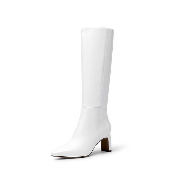 Women’s Classic Knee-High Block Boots - WHITE -  0