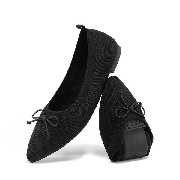 Ascenelle Women’s Foldable Breathable Bow Flats Knit Edition - BLACK -  0
