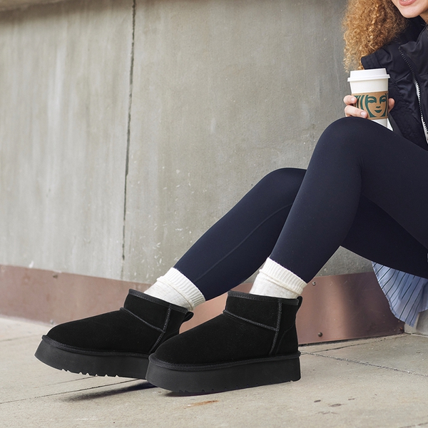 Women’s Suede Faux Fur Snow Boots - BLACK - 7