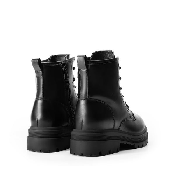 Women’s Wide-calf Lace-Up Platform Combat Boots - BLACK - 3