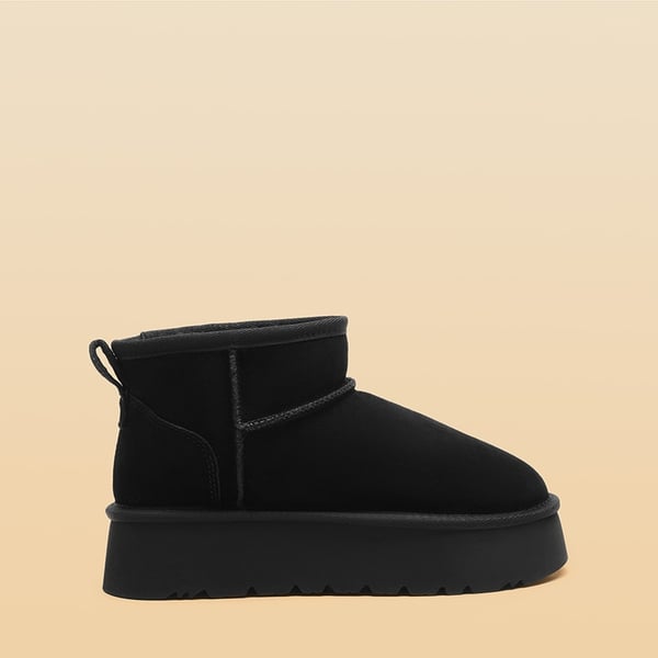 Women’s Suede Faux Fur Snow Boots - BLACK - 1