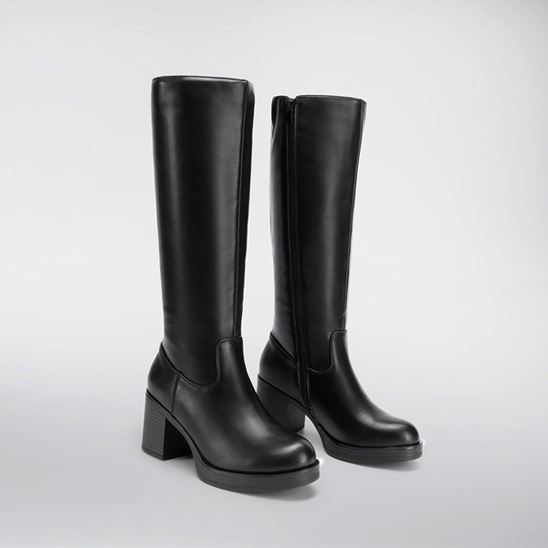 Women’s Knee-High Block Heel Boots - BLACK - 2