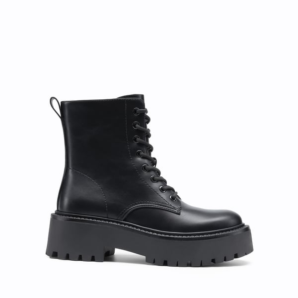 Women’s Lace-Up Combat Ankle Boots - BLACK - 1
