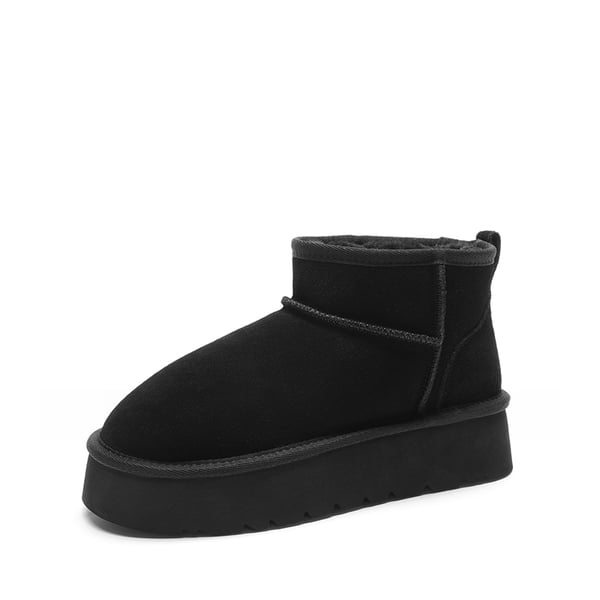 Women’s Suede Faux Fur Snow Boots - BLACK -  0